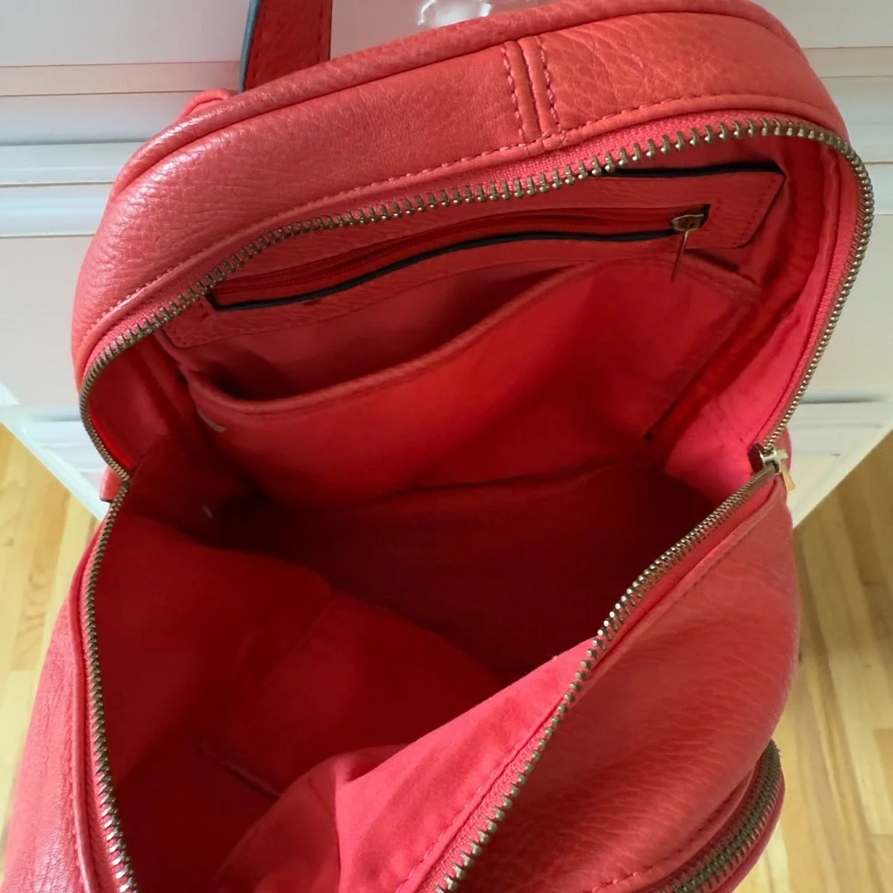 Salmon colored Real Italian leather mini backpack with gold hardware